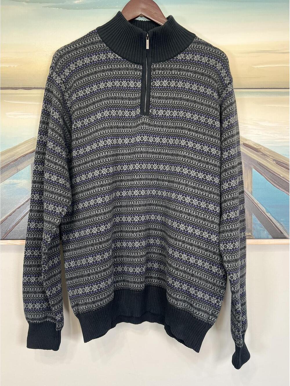 Van Heusen Quarter Zip Knit Sweater Men's Large 100% Cotton.